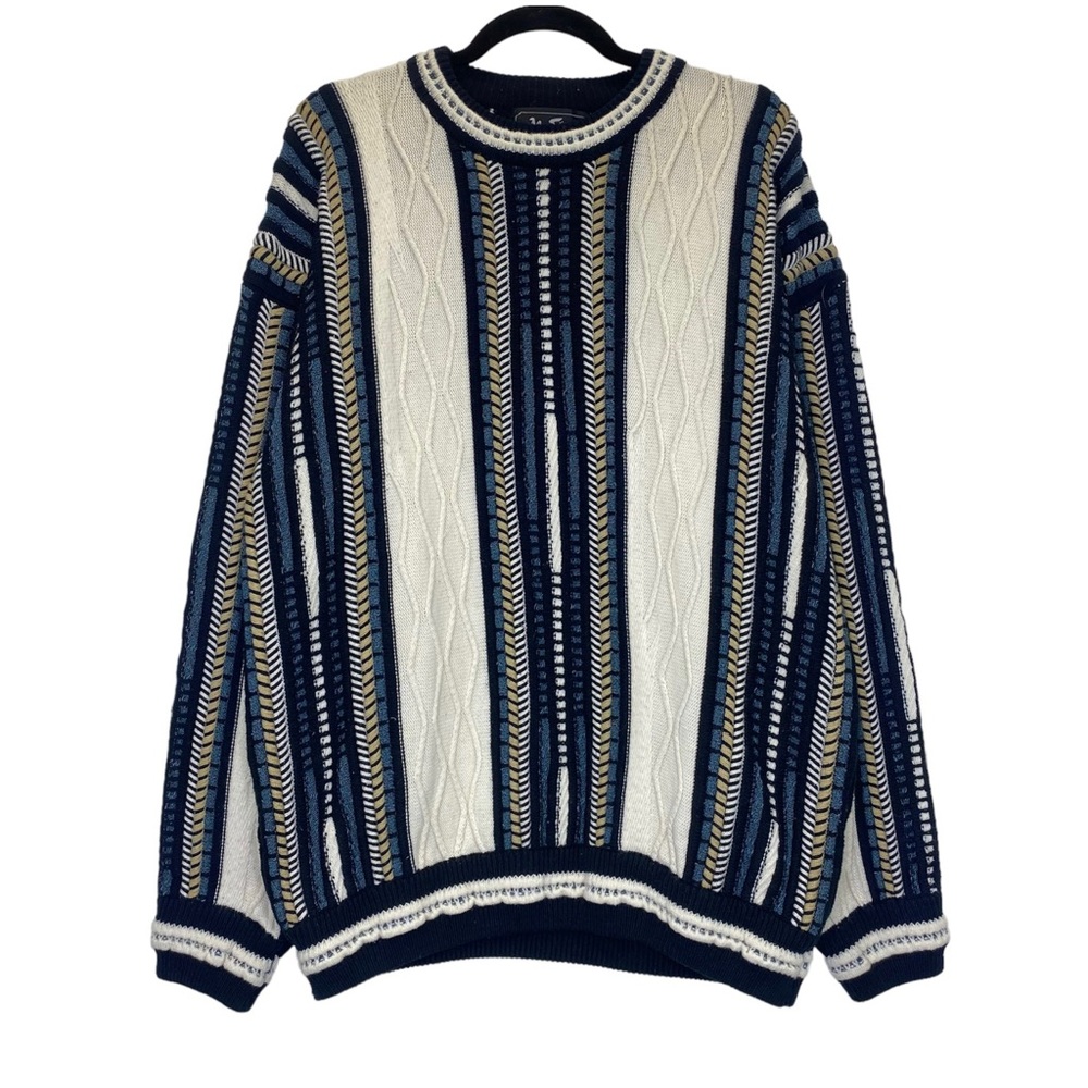 Alan Stuart Vintage Patterned Knit Sweater Men’s XL Coogi Style Multi Color